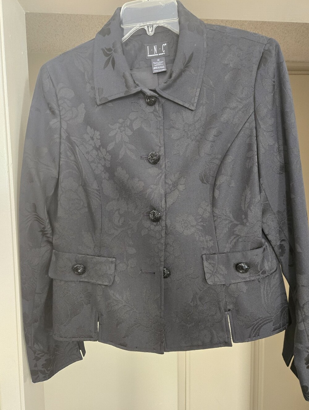 INC International Concepts Black Floral Jacquard Button-Front Blazer